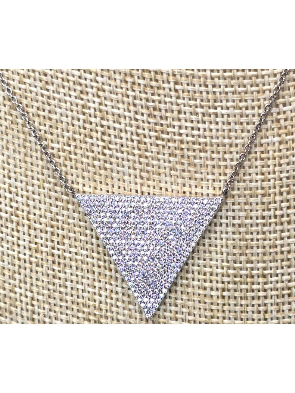 Micro Pave Triangle Pendant Necklace Rhodium Plate 18" Slide Bead Adjust by Nana